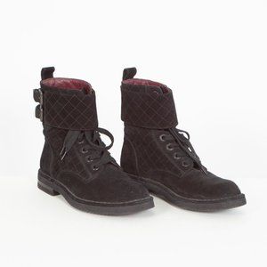 Chanel Suede Calfskin Quilted Combat Short Boots